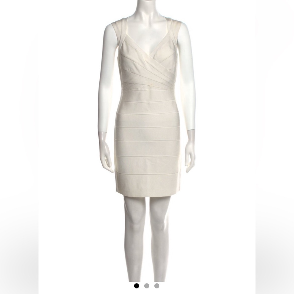Herve Leger Sarah White V Neck Bandage Mini Dress Size L